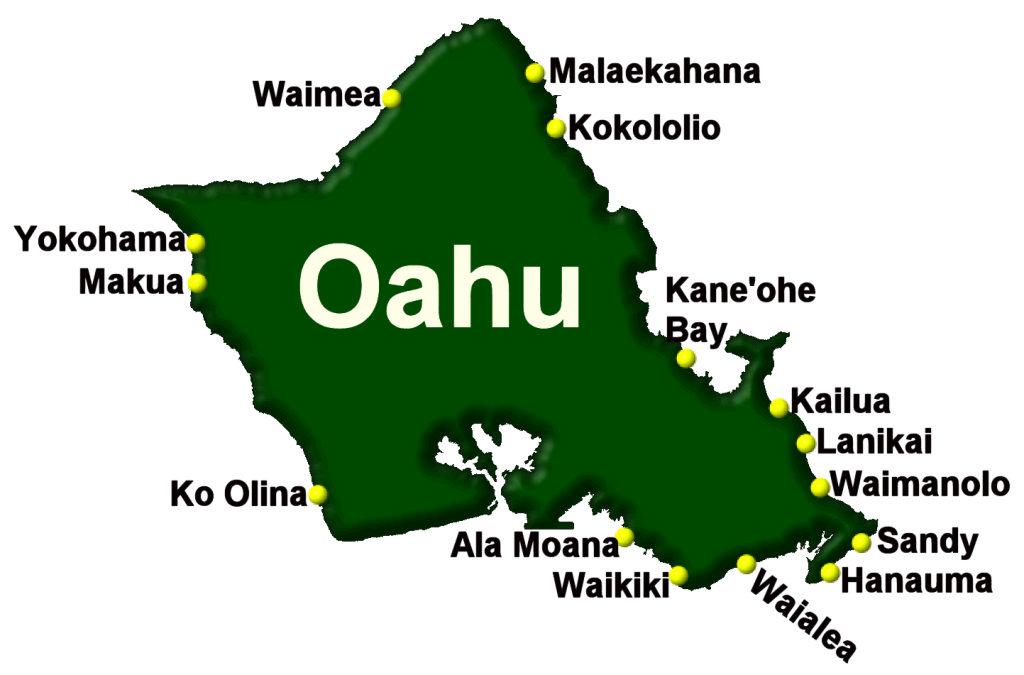 15 different beaches on the island of Oahu, Hawaii
